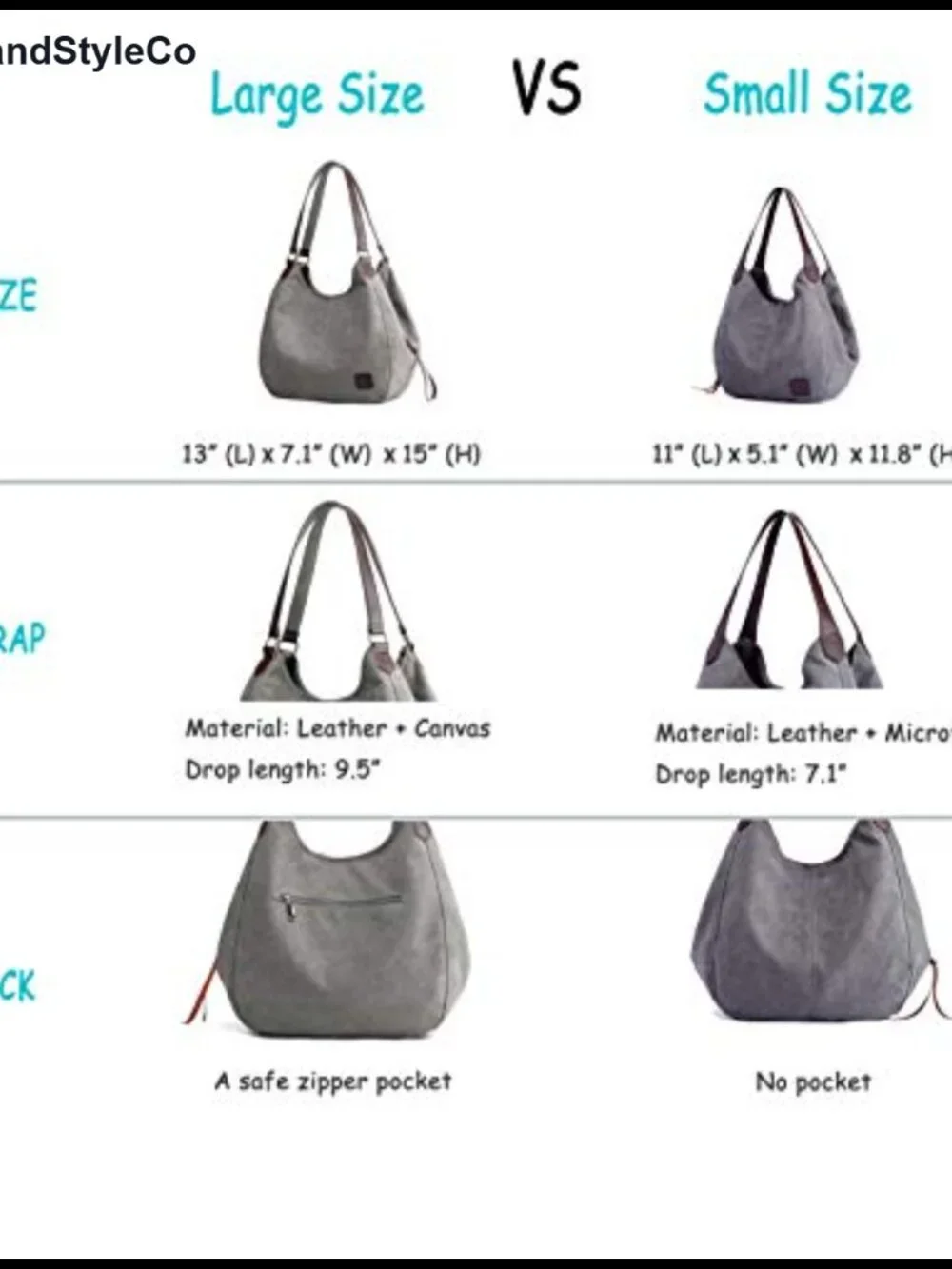 Canvas Hobo Shoulder Bag Multi Pocket Tote Handbag